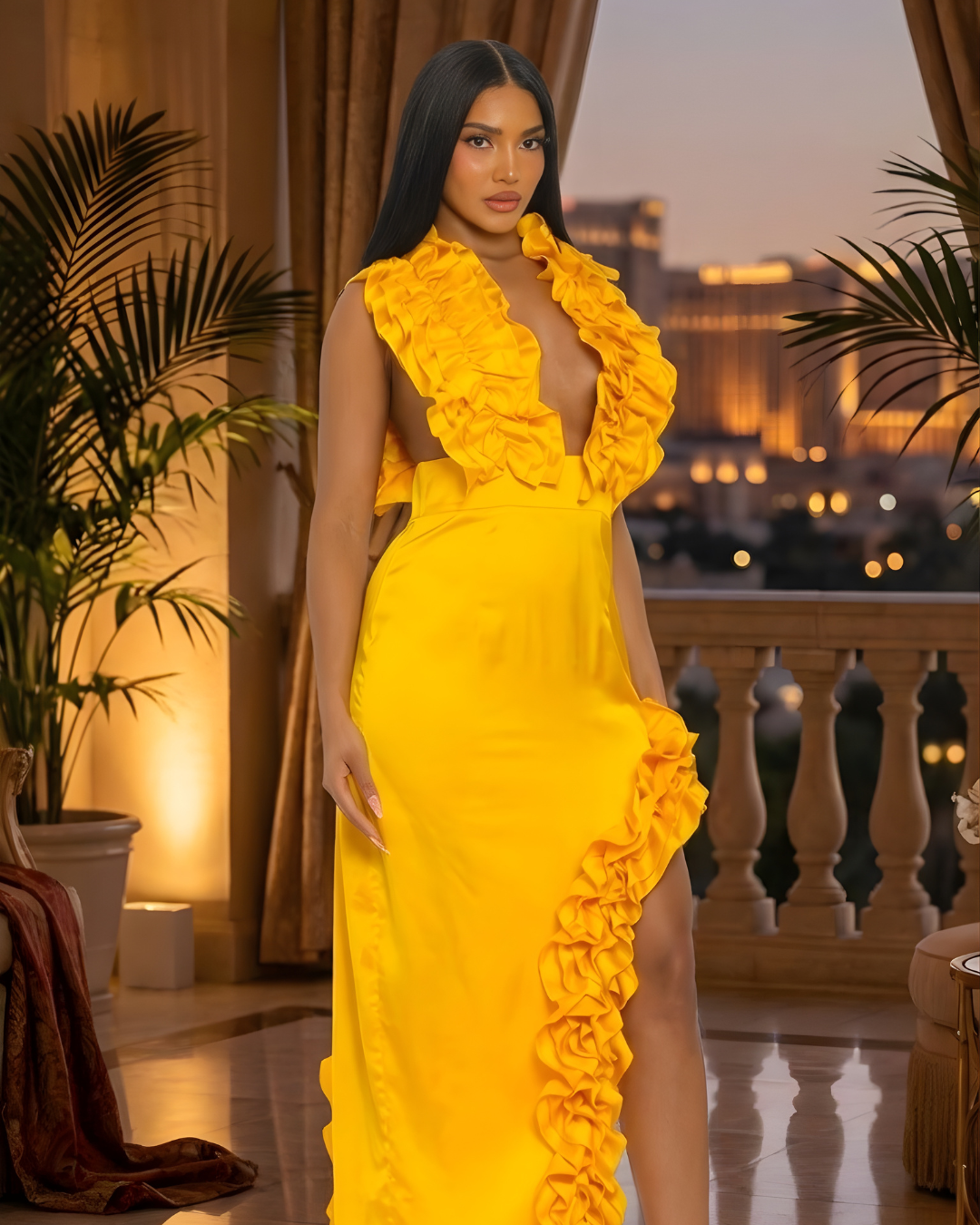 Golden Hour Ruffle Gown - Kayla's Kloset