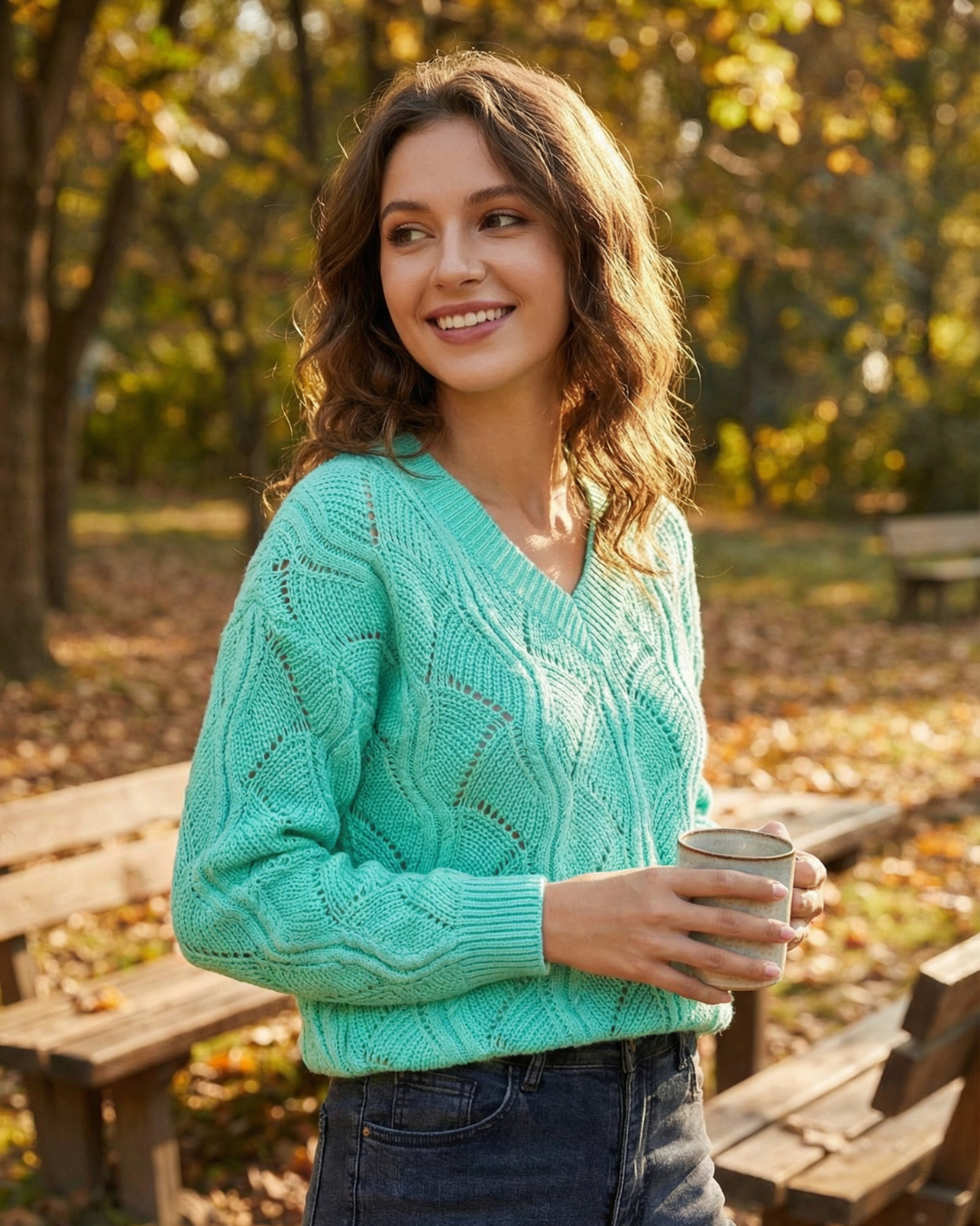 Hollow-Out Knit V-Neck Drop Shoulder Sweater - Kayla's Kloset
